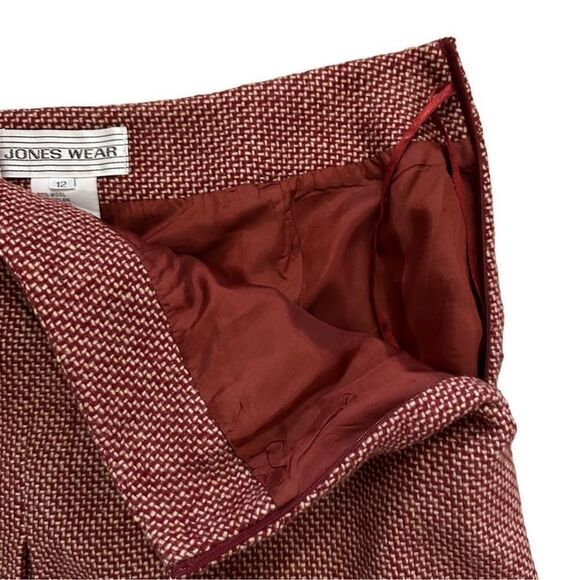 Jones Wear Vintage Red Wool A-Line Front Pleat Side Zipper Lined Skirt Sz 12 - Picture 3 of 8